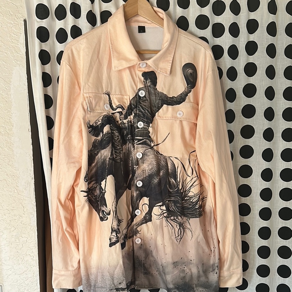 Peach Rodeo Graphic Button-Up Shirt